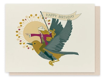 Feliz cumpleaños Birdie / Tarjeta de cumpleaños para su mamá, hermana, esposa / Pájaros / Sol