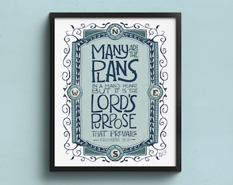 Proverbios 19:21 Muchos son los planes / Arte bíblico / Letras a mano / Versículo bíblico