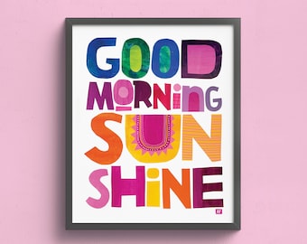 Póster de arte collage con buenos días y sol