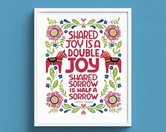Lámina con proverbio sueco, arte de caballos de Dala, decoración escandinava