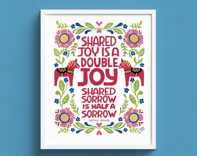 Swedish Proverb Print, Dala Horses Art, Scandinavian Decor