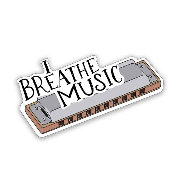 I breathe music, Harmonica sticker, gift for musician