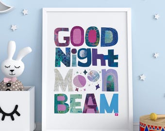 Póster de arte collage de rayos de luna de buenas noches