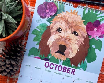 Calendario de razas de perros 2026 / Collage de papel botánico
