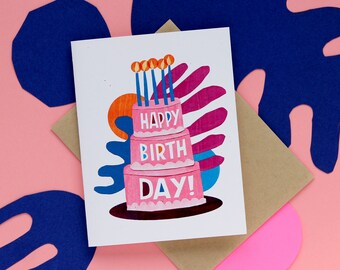 Paper cut Collage Birthday Cake | pink cake with candles