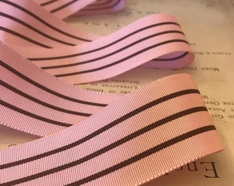 Stunning vintage acetate grosgrain stripe petersham ribbon pink brown stripe 1.5" for bows belts suspenders tote straps millinery hat