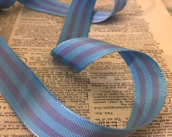 Fabulous vintage acetate grosgrain stripe petersham ribbon blue lavender stripe 1" for bows belts suspenders tote straps millinery hat 1yd