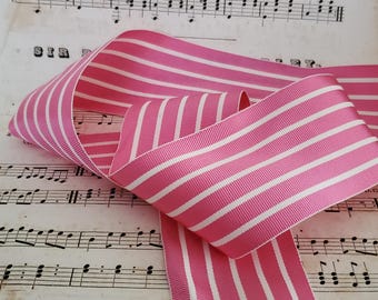 Fabulous vintage acetate grosgrain stripe petersham ribbon brown white stripe 2.25" for bows belts suspenders tote straps millinery hat 1yd