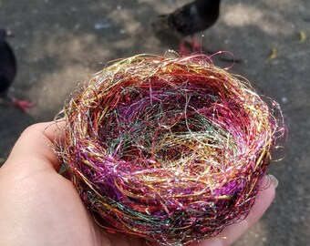 Handmade Nest Made From Vintage 1930's Multicolored Tinsel Spools - approximately 5 inches - Rainbow Unicorn Decor