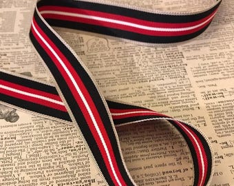 Lovely Gucci style vintage acetate grosgrain stripe petersham ribbon black red tan stripe 1" for bows belts tote straps millinery hat 1yd