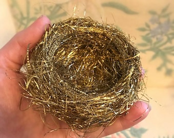 Handmade Nest Made From Vintage 1930's Gold Colored Tinsel Spools - approximately 5 inches