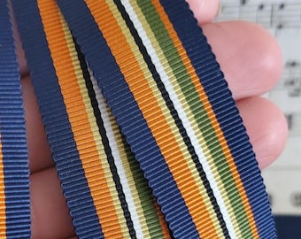 Handsome vintage acetate grosgrain stripe petersham ribbon navy blue orange green stripe 1" for bows belts tote straps millinery hat 1yd