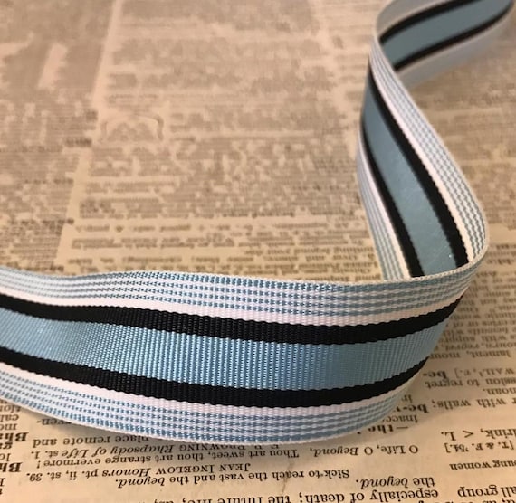 Lovely vintage acetate grosgrain stripe petersham ribbon blue black stripe 1" for bows belts suspenders tote straps millinery hat 1yd