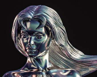 Handmade & Handpainted Chrome Alien Warrioress Collectible Figure - Custom Fan Art Sci-Fi Statue Gift