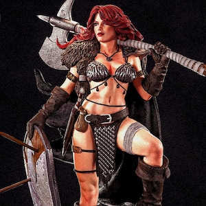 Savage Warrior Queen Fan Art Custom Made Figure Statue - Red Hair Barbarian Heroine - Hand Painted Gift - Fantasy Collectible