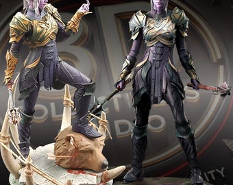 Dark Elf Paladin Custom 3D Printed Statue - FanArt Handmade & Handpainted Fantasy Collectible Figure