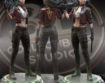 Estátua impressa em 3D de uma lenda cyberpunk - Figura colecionável de ficção científica, feita e pintada à mão por fãs.