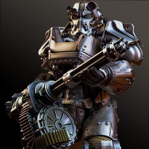 Post-Apocalyptic Power Armor Fan Art Custom Made Figure Statue – Handmade Wasteland Warrior Collectible - Gift for Gamers