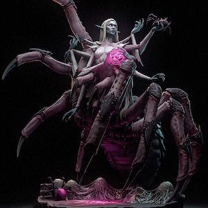 Handmade & Handpainted Dark Spider Goddess Collectible Statue - Custom Fan Art Fantasy Figure, Gamer&#39;s Gift