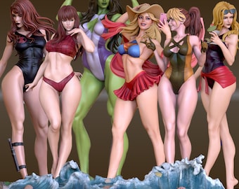 Handmade & Handpainted Summer Beach Vibes Statues and Diorama - Custom Fan Art Collectible Figures Gifts
