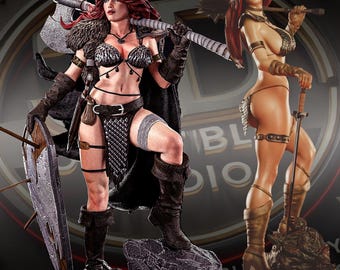 Statua personalizzata stampata in 3D della Regina Barbara Femminile - FanArt, figura da collezione fantasy realizzata e dipinta a mano.