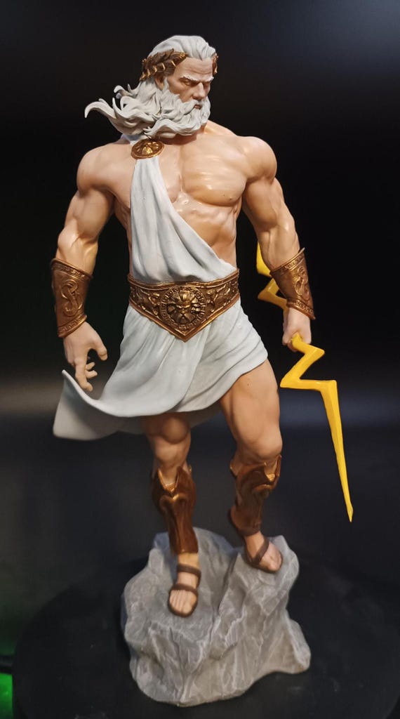 Custom Fan Art Greek God Zeus 3D Printed Statue - Hand Painted