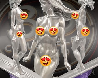 Estatua personalizada de la Guerrera Alienígena Cromada, impresa en 3D - Figura coleccionable de ciencia ficción hecha y pintada a mano por FanArt