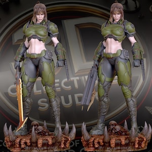 Armored Demon Huntress aangepast 3D-geprint standbeeld - FanArt handgemaakt en handbeschilderd sci-fi verzamelobject