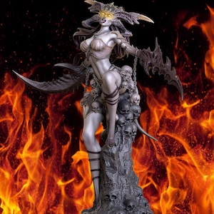 Crimson Deamoness – Fan Art Custom Painted Demon Warrior Female Figure - Fierce Handmade Fantasy Collectible Figure