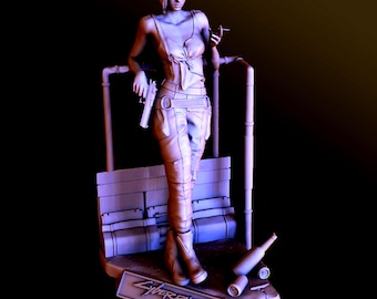 Cyber Rebel Girl Custom 3D Printed Statue – Cyberpunk Fan art Handmade & Handpainted Collectible Figure