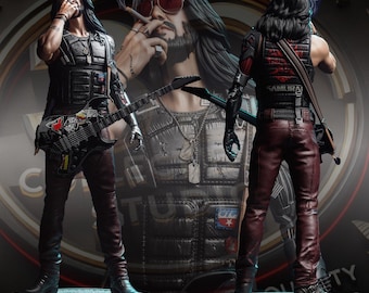 Cyberpunk Rock Star Custom 3D Printed Statue - FanArt Handmade & Handpainted Sci Fi Collectible Figure