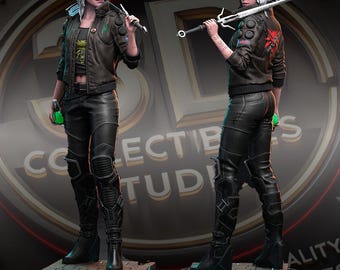Cyberpunk Ciri Custom 3D Printed Statue - FanArt Handmade & Handpainted Fantasy Collectible Figure