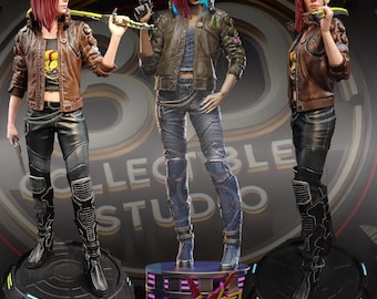 Estátua personalizada de Cyberpunk V impressa em 3D – Figura colecionável de ficção científica feita e pintada à mão por fãs.