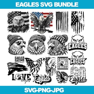 Eagles SVG Bundle | Go Eagles Football PNG | Mascot Team Pride SVG | Cheer Spirit School Designs | Eagles Nation Clipart Cricut Cut Files