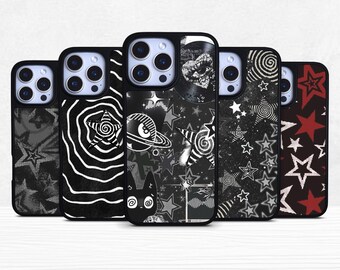 Funda Grunge Star negra mate para iPhone 11, 12, 13, 14, 15, 16 Pro Max Plus y Samsung Galaxy S25, S24, S23 + funda protectora ultrafina