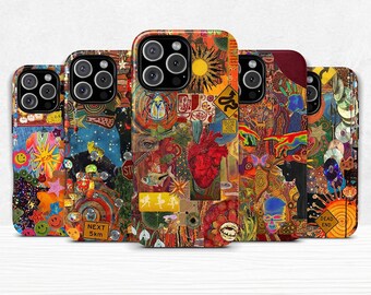 Coque de téléphone psychédélique trippy double coque pour iPhone 11 12 13 14 15 16 pro max plus et Samsung Galaxy S25 S24 S23 + housse de protection ultra