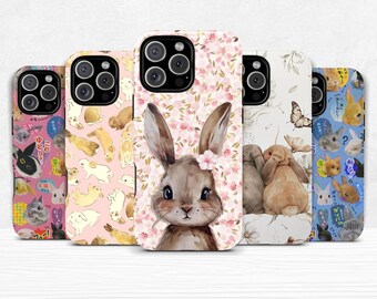 Cute Bunny Phone Case Dual Shell Cover for iPhone 11 12 13 14 15 16 pro max plus & Samsung Galaxy S25 S24 S23 + Ultra