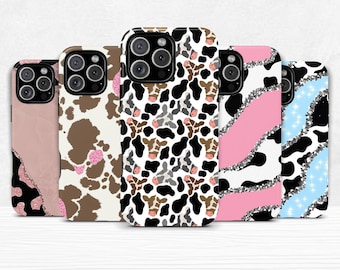 Western Cow Print Phone Case Dual Shell Cover for iPhone 11 12 13 14 15 16 pro max plus & Samsung Galaxy S25 S24 S23 + Ultra
