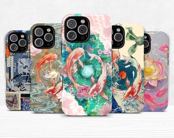Custodia per telefono Koi Fish Dual Shell per iPhone 11 12 13 14 15 16 Pro Max Plus e Samsung Galaxy S25 S24 S23 + custodia ultra protettiva