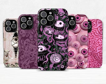 Funda de teléfono Pink Horror Trippy de doble carcasa para iPhone 11, 12, 13, 14, 15, 16 Pro Max Plus y Samsung Galaxy S25, S24, S23 + funda protectora ultrafina