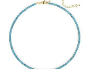 Khloe Choker Tennis Necklace - Turquoise Blue