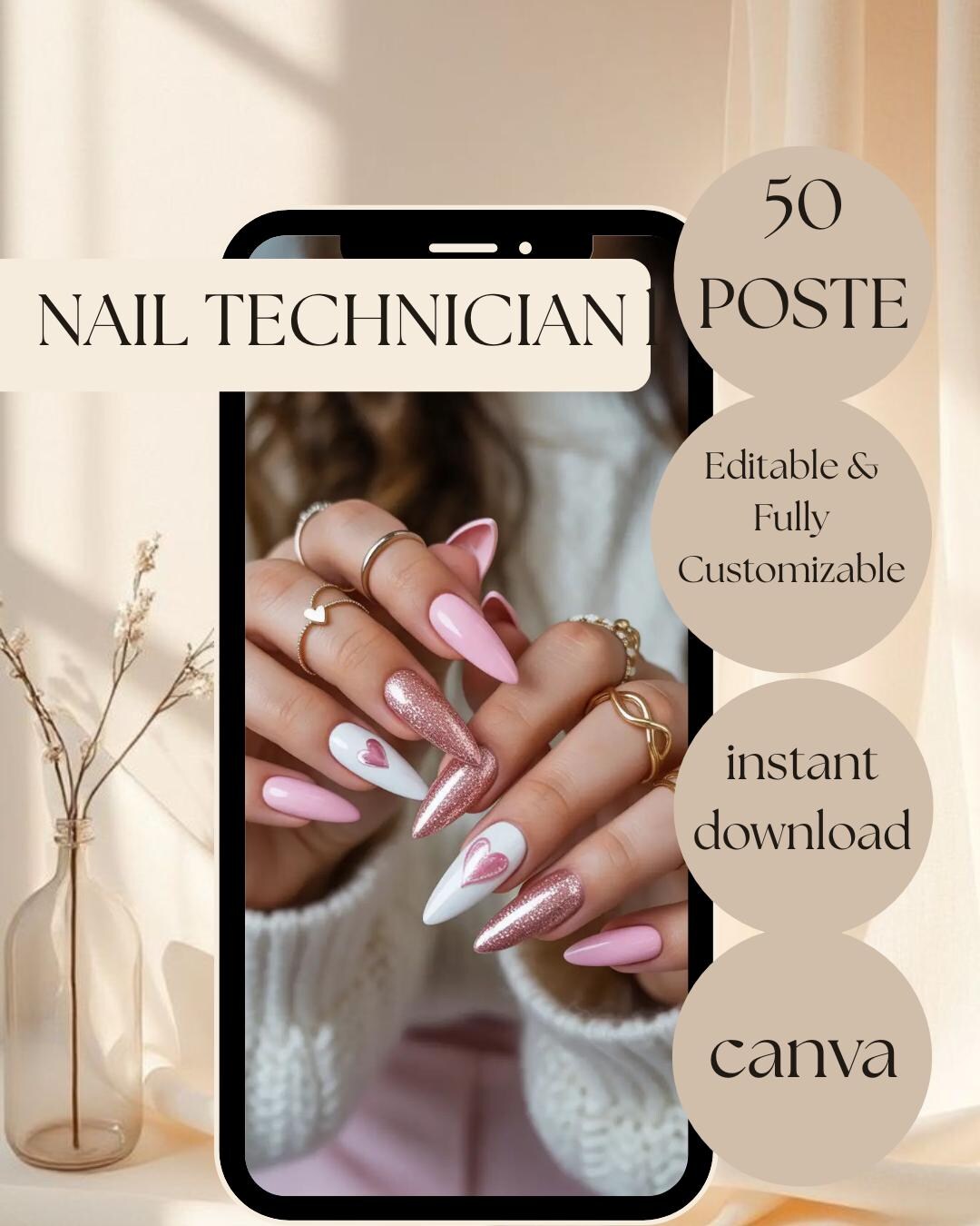 Nail Tech Social Media Posts Templates | Editable Canva Bundle for Nail ...