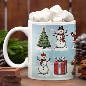 Christmas Winter Ceramic Mug, Holiday Coffee Cup, Festive Tea Mug, Seasonal Drinkware, Gift for Hot Chocolate Lover