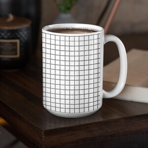 Checker Monochrome Ceramic Mug, Black and White Pattern Coffee Cup, Geometric Design Tea Mug, Modern Kitchen Decor, Unique Office Gift