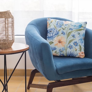 Spring Blue - Orange light Square Pillow, Decorative Throw Pillow for Home Decor, Spun Polyester Cushion, Floral Accent Pillow, Unique Gift