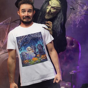 Cute Ghostly Graveyard Unisex T-shirt, Halloween Shirt, Spooky Tee, Scary Graphic Top, Haunted Cemetery Apparel