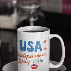 Patriotic Mug, Independence Day Coffee Cup, Red White Blue Drinkware, American Flag 4th of July Gift, USA Patriotic Tea Mug, Veterans Day