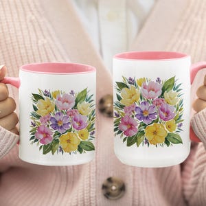 Mug, spring floral ceramic cup, garden theme tea cup, colorful botanical coffee mug, floral lover gift, home office drinkware