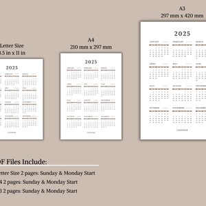 2025 Yearly Calendar Printable | 2025 Annual Calendar | Minimalist