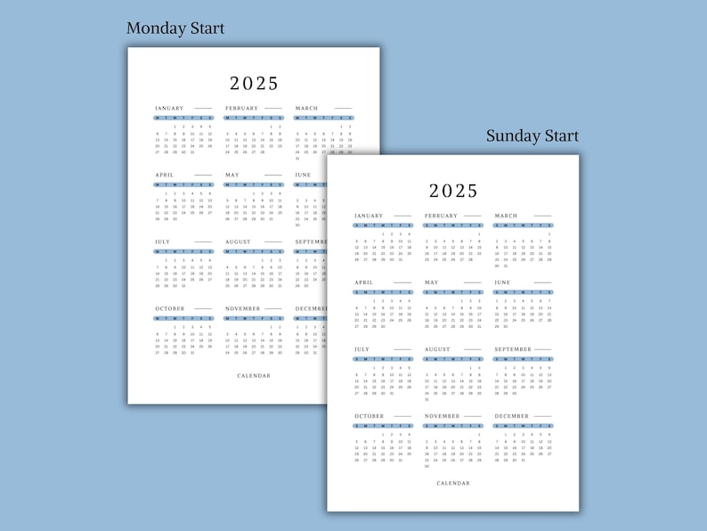 2025 Yearly Calendar Printable | Annual Calendar | Minimal Design | A3